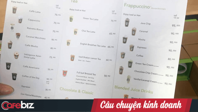 menu của starbucks