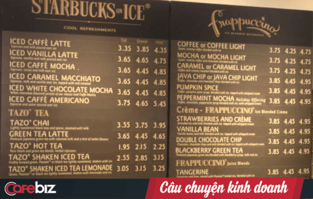 menu của starbucks