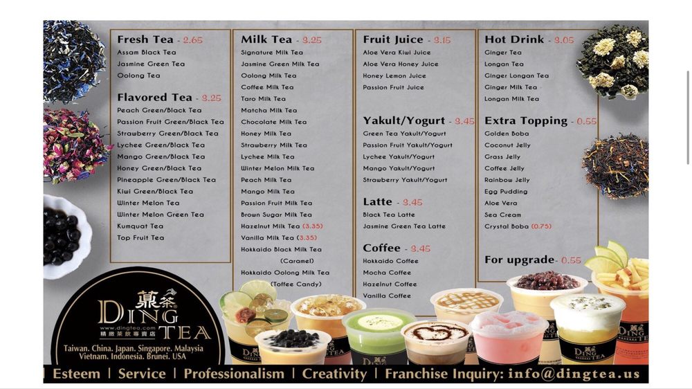 menu quán trà sữa