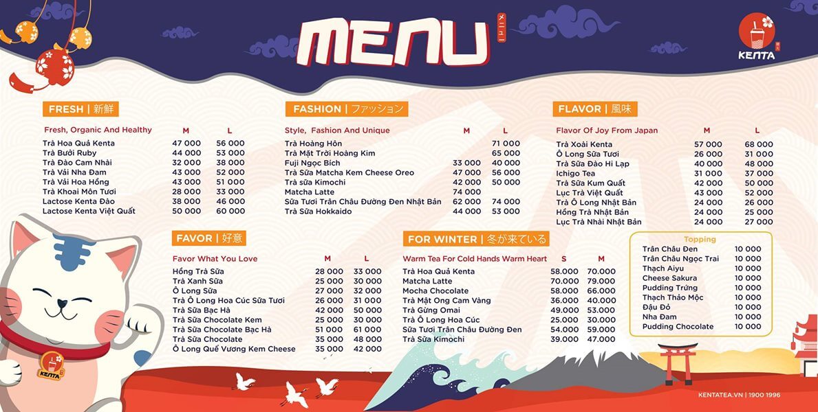 menu quán trà sữa theo phong cách quán