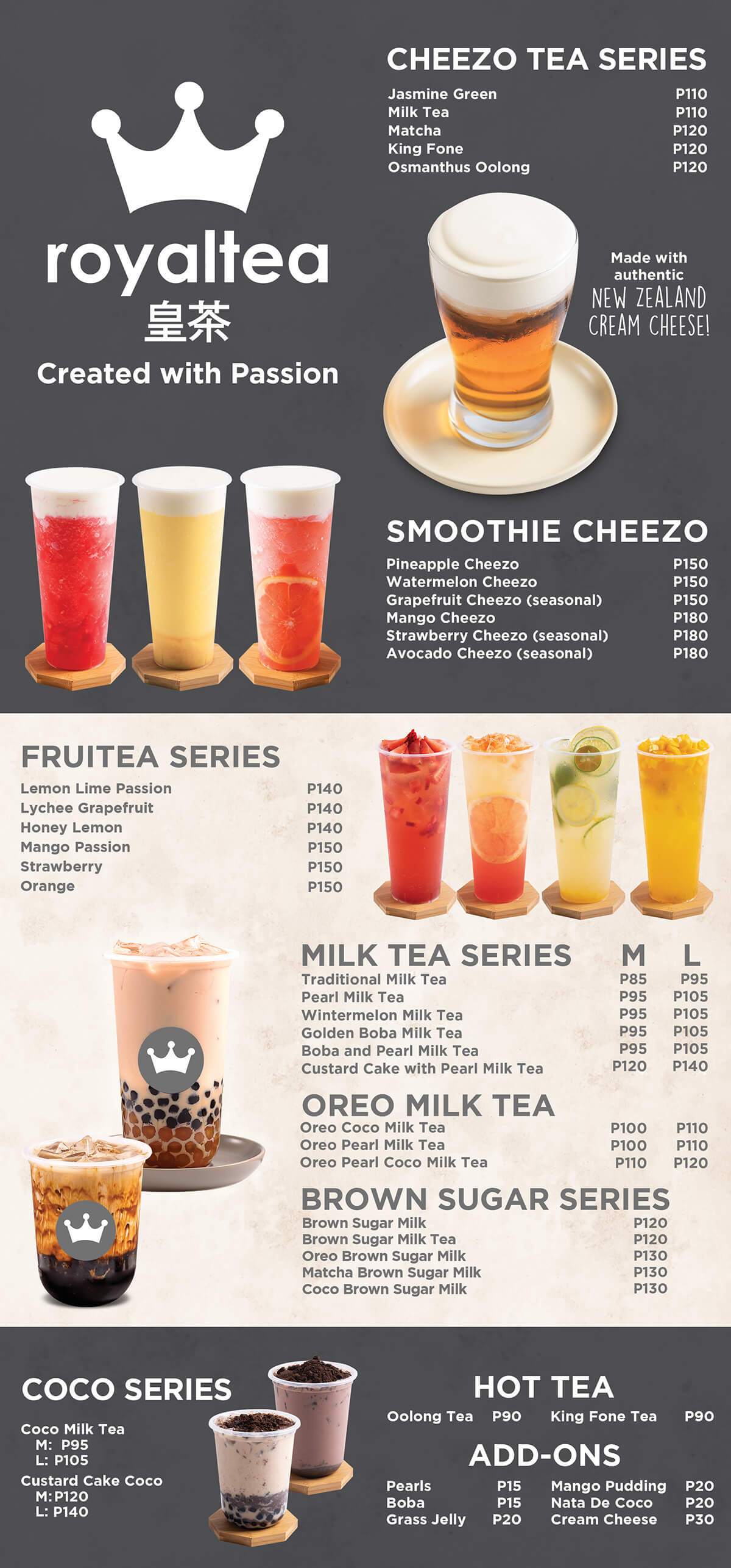 menu quán trà sữa bắt mắt