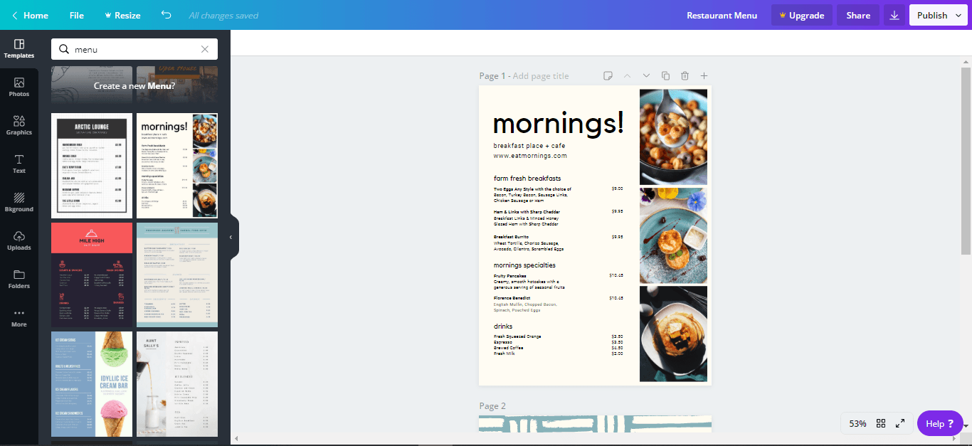 tự thiết kế menu