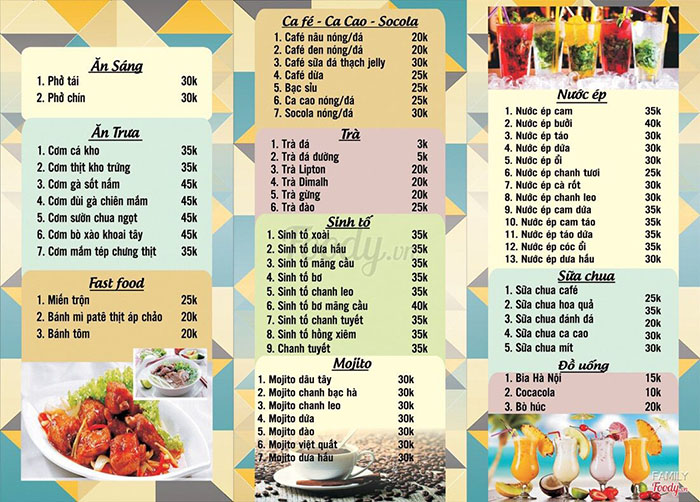 Menu Bao Gồm Các Món Ăn Và Đồ Uống