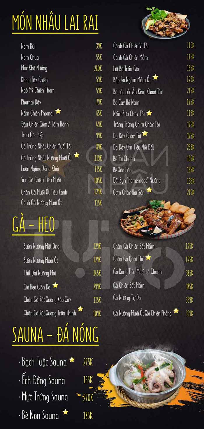 Menu Thức Ăn Quán Nhậu