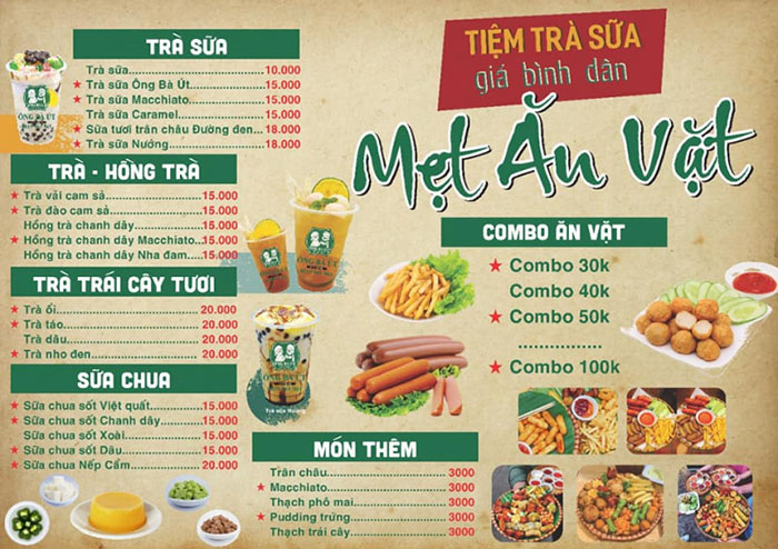 Menu Quán Trà Sữa Ăn Vặt