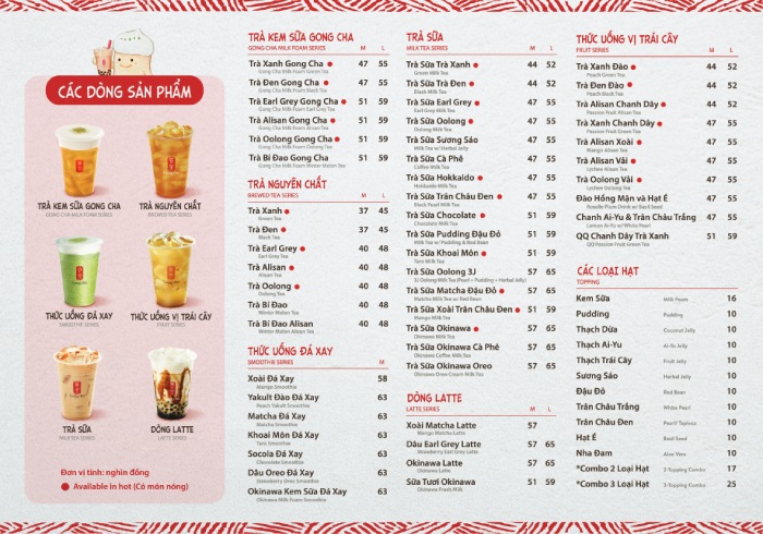 Menu Gong Cha