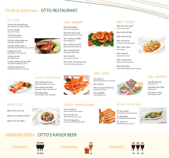 Menu Nhà Hàng Hải Sản Đa Dạng