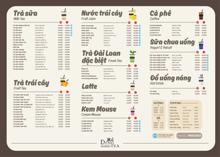 Menu Quán Trà Sữa Ding Tea
