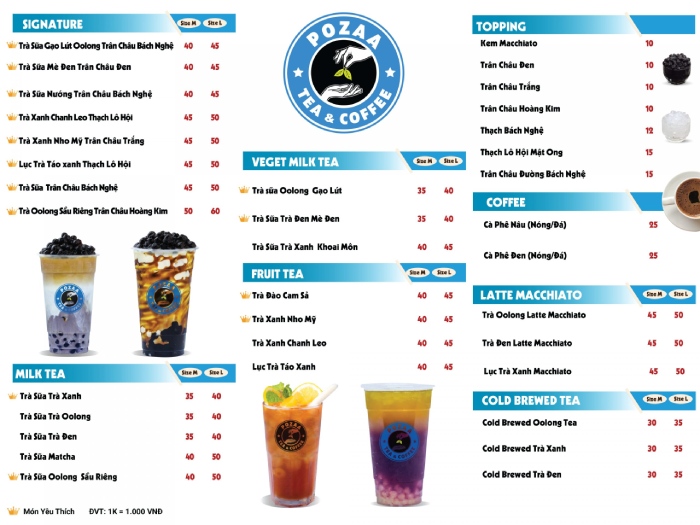 Menu Quán Trà Sữa Pozza Tea